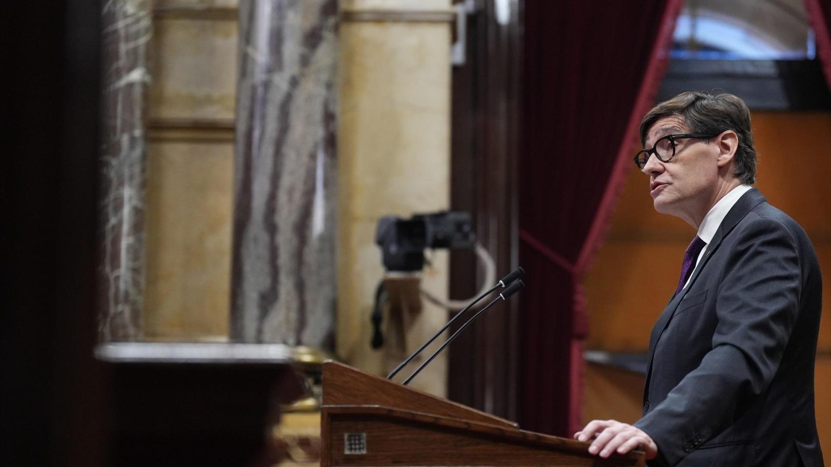 El 'president' Salvador Illa comparece en el Parlament para informar sobre el brote de peste porcina africana