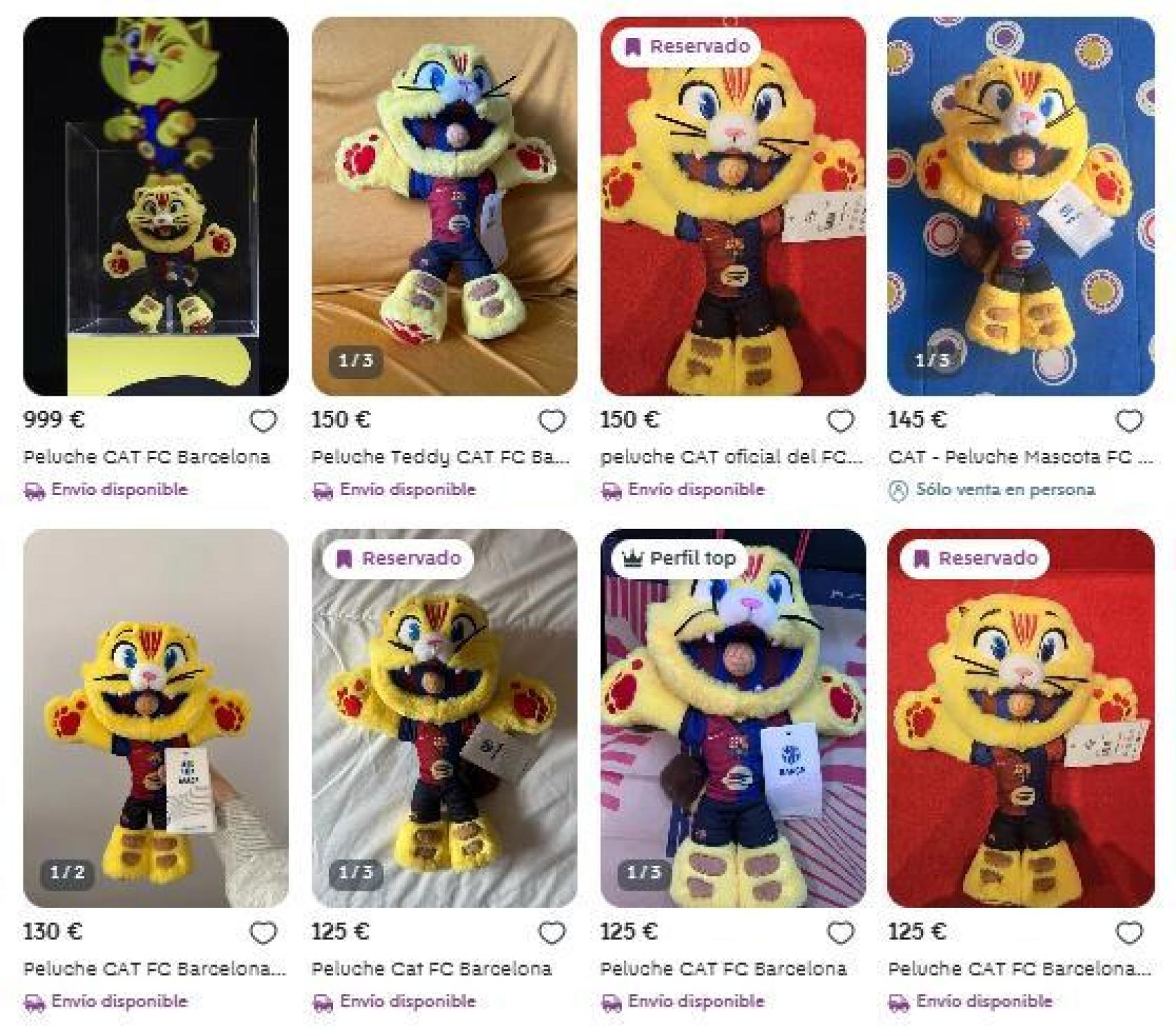 Algunos peluches de CAT en venta por precios desorbitados en Wallapop