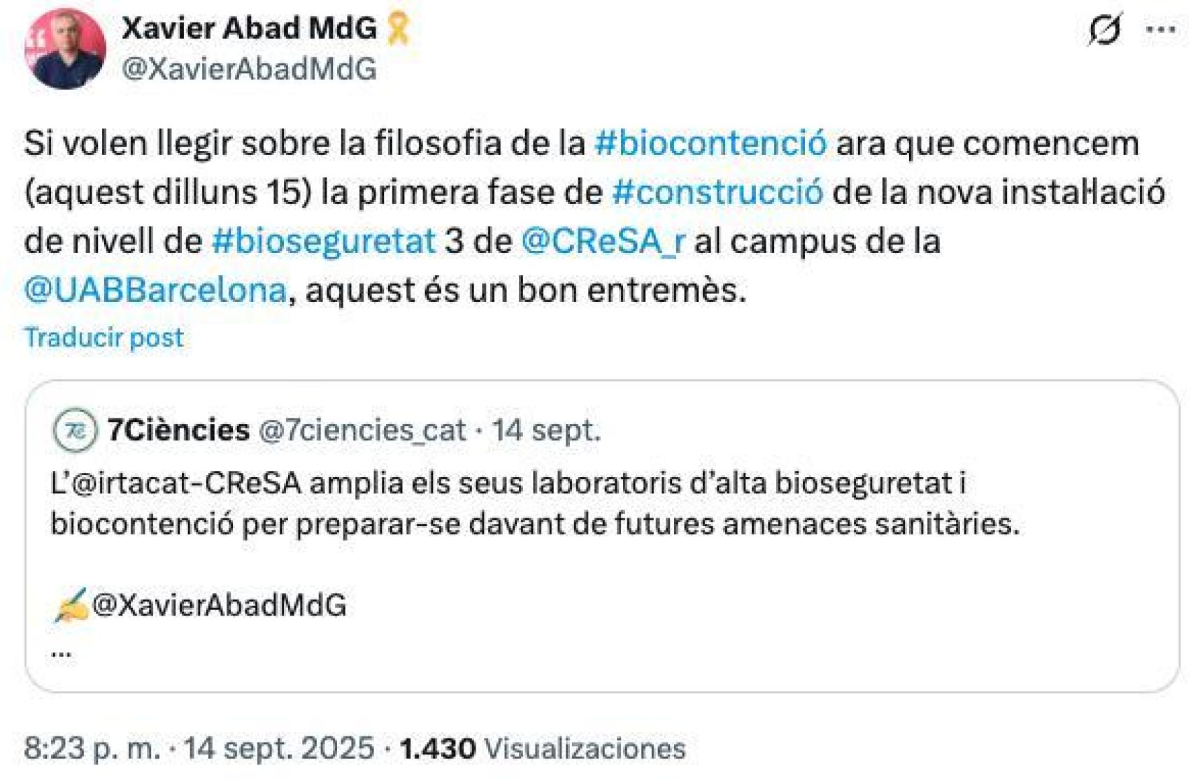 El virólogo Xavier Abad, desvelando el inicio de las obras en IRTA-CReSA el pasado septiembre