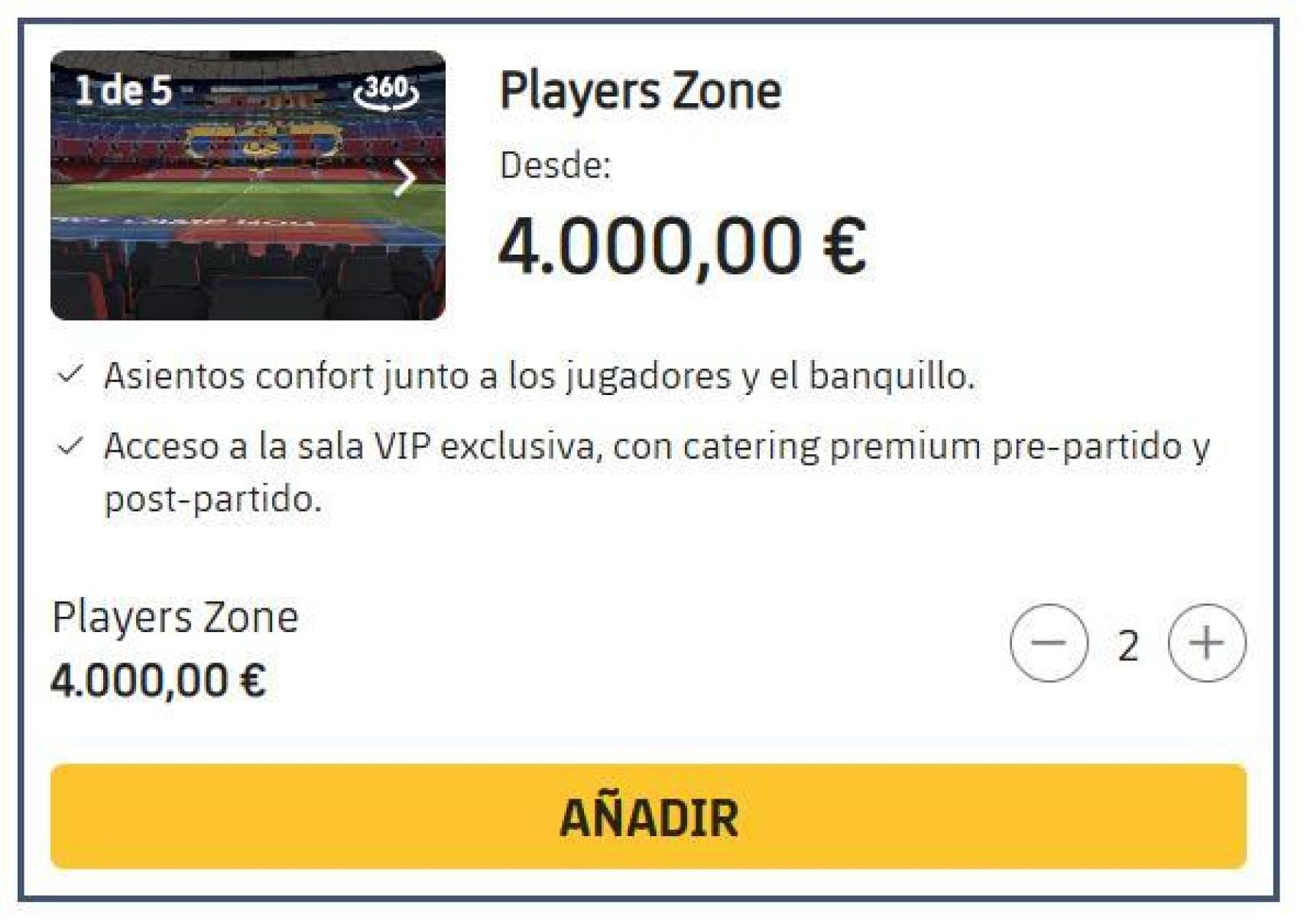 El Barça pone a la venta las entradas 'Players Zone' para el clásico en el Camp Nou