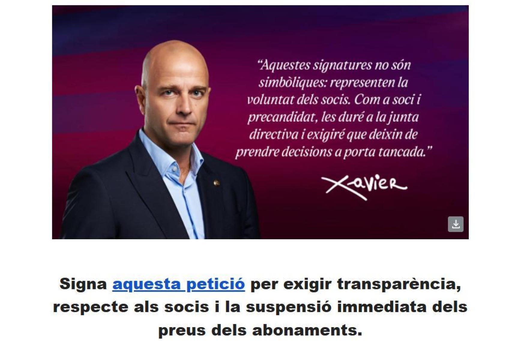 Xavi Vilajoana recoge firmas para exigir la suspensión de los precios de los abonos en el nuevo Camp Nou