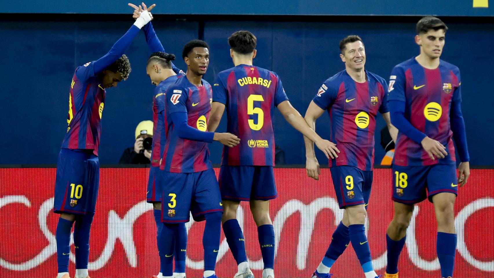Los jugadores del Barça celebran un gol en el triunfo contra el Villarreal