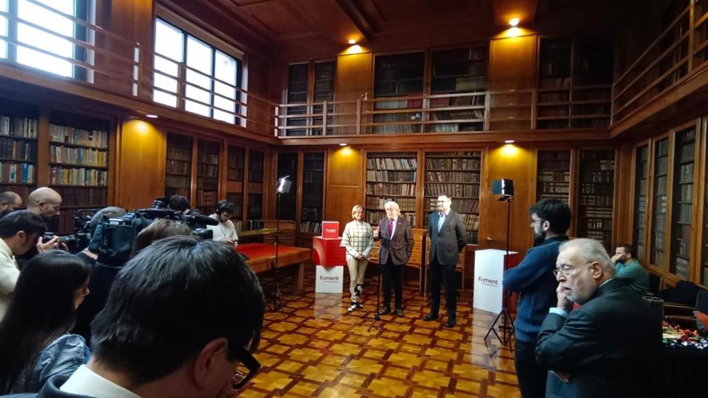 Sánchez Llibre, durante su discurso en el encuentro de Navidad de Foment con la prensa