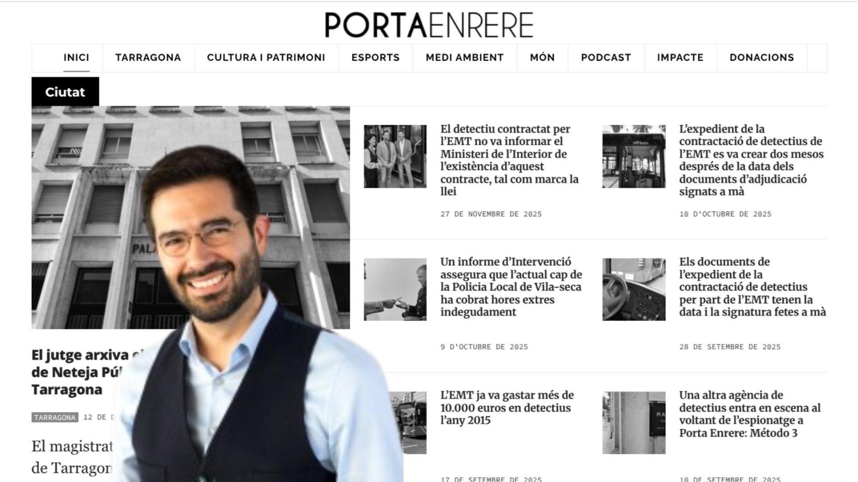 Portal web 'portaenrere.cat' con una imagen de Gerard Jara