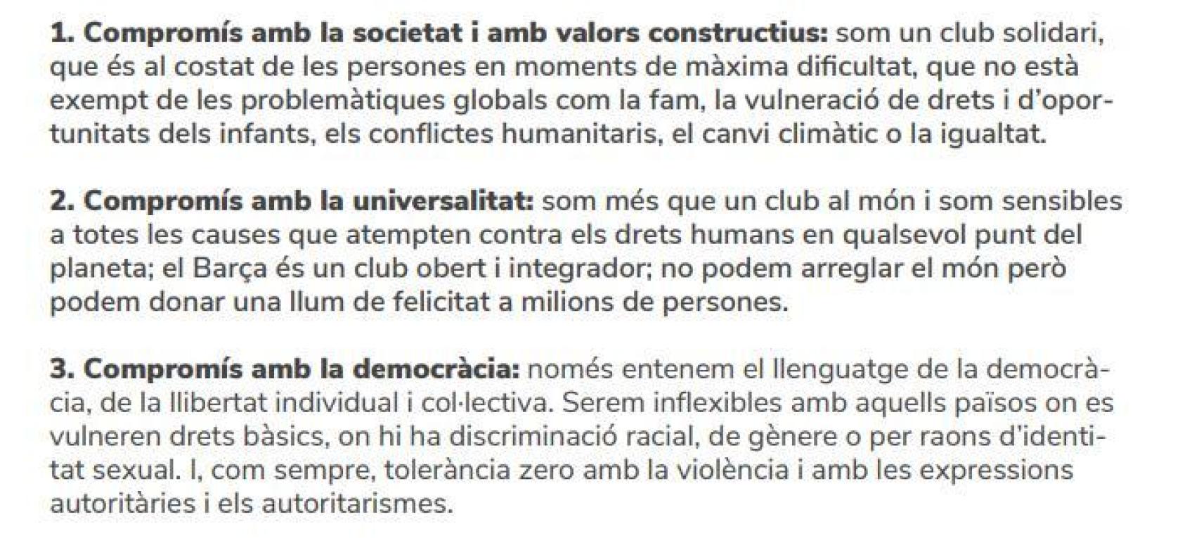 Los puntos 1 y 3 del programa electoral de 'Estimem el Barça' en 2021