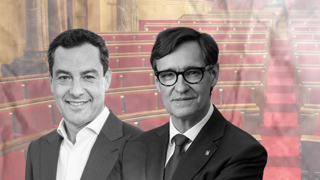 Fotomontaje de Juanma Moreno y Salvador Illa, presidentes de la Junta de Andalucía y la Generalitat de Cataluña respectivamente