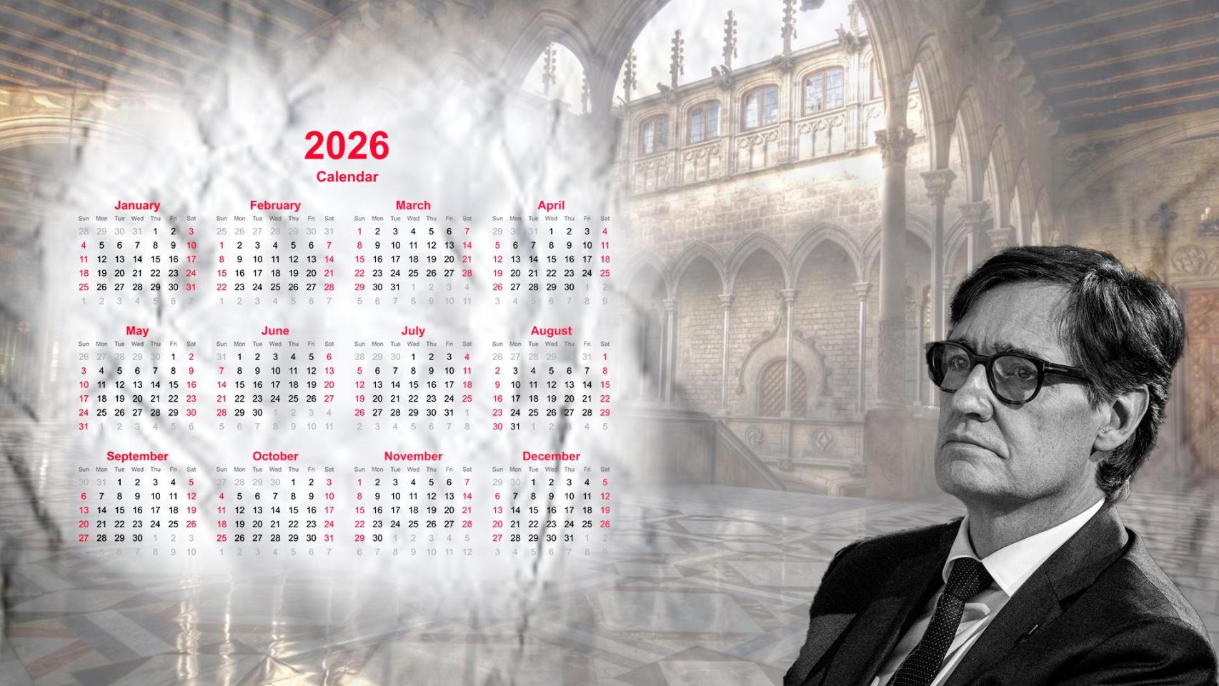 Fotomontaje de Salvador Illa junto a un calendario de 2026