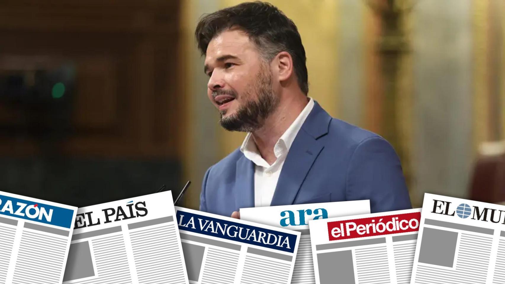 Una imagen de Gabriel Rufián bajo primeras planas