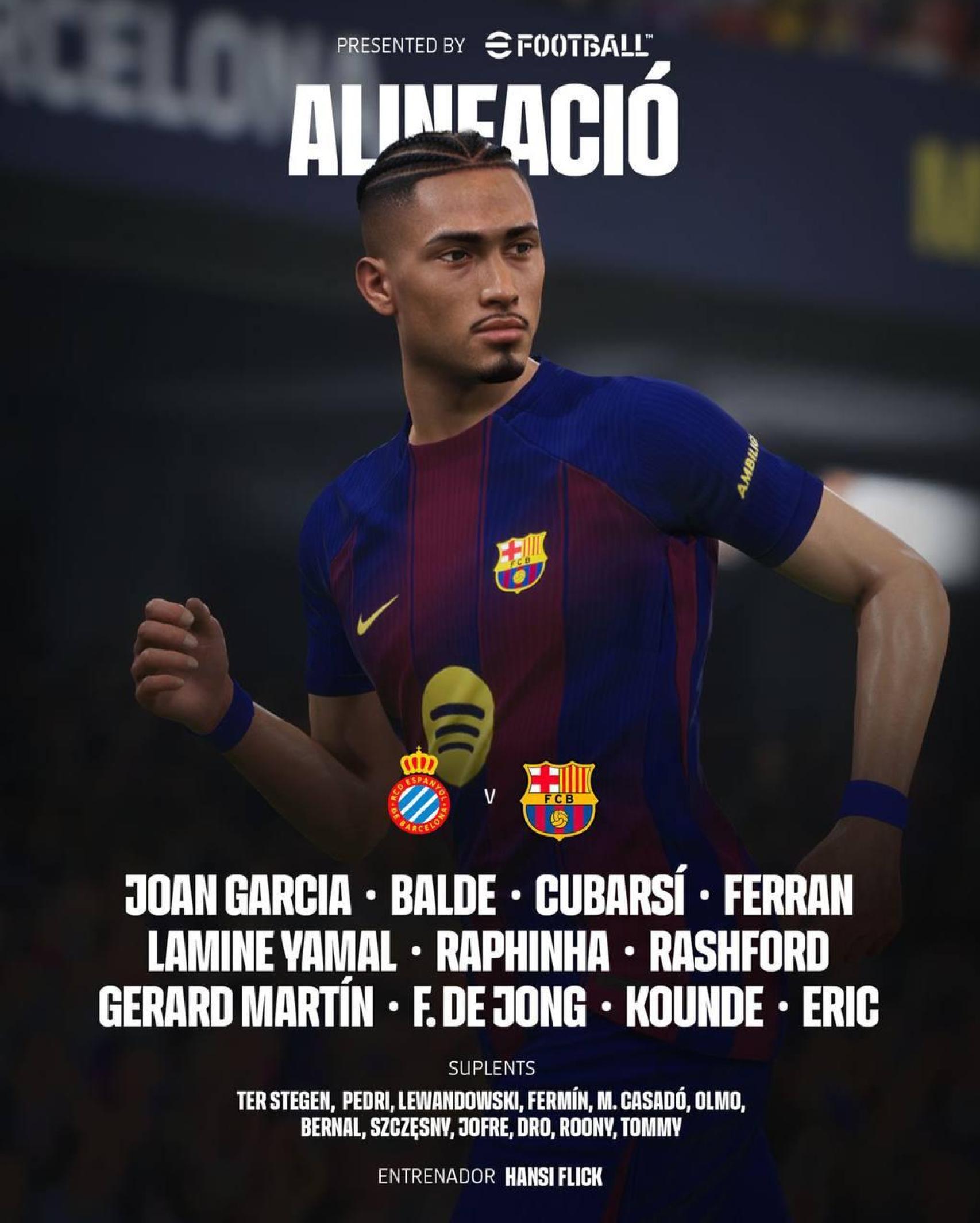 La alineación del Barça para el derbi contra el Espanyol
