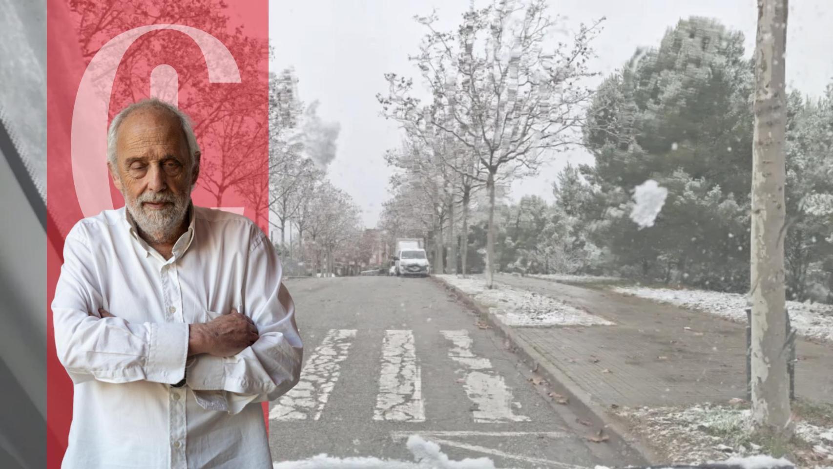 Un montaje del opinador con una imagen de una calle de la provincia de Barcelona nevada