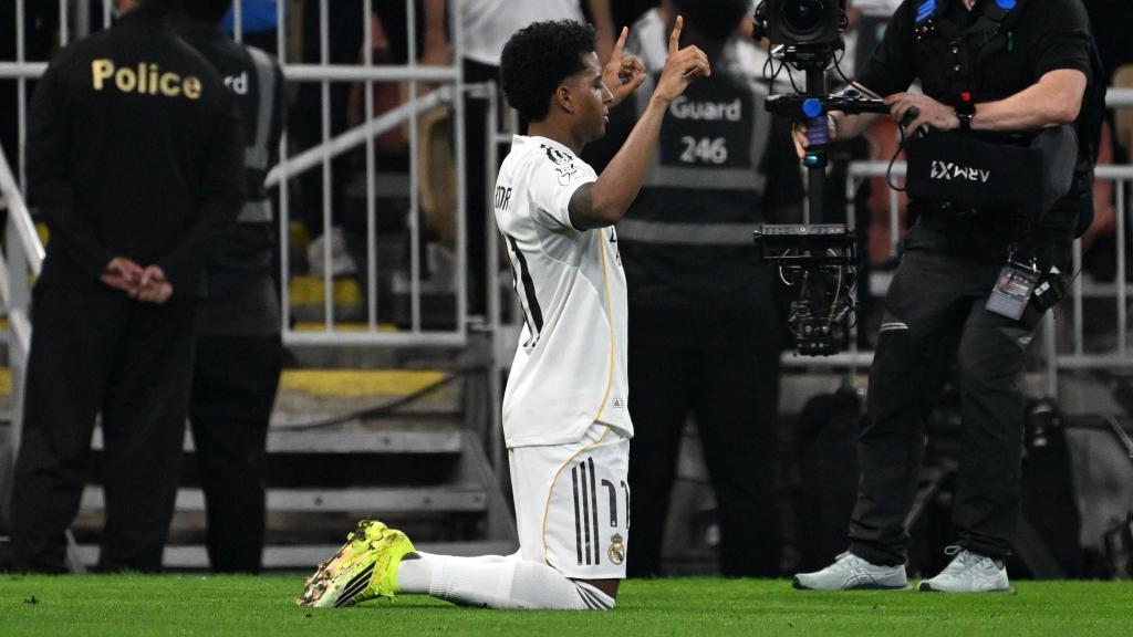 Rodrygo celebra el seu gol a l'Atlètic-Reial Madrid de la Supercopa