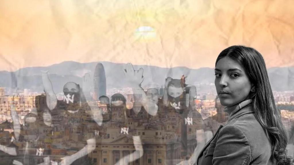 Montaje de la activista neonazi Isabel Peralta, el grupo Núcleo Nacional y una fotografía de La Rambla de Barcelona