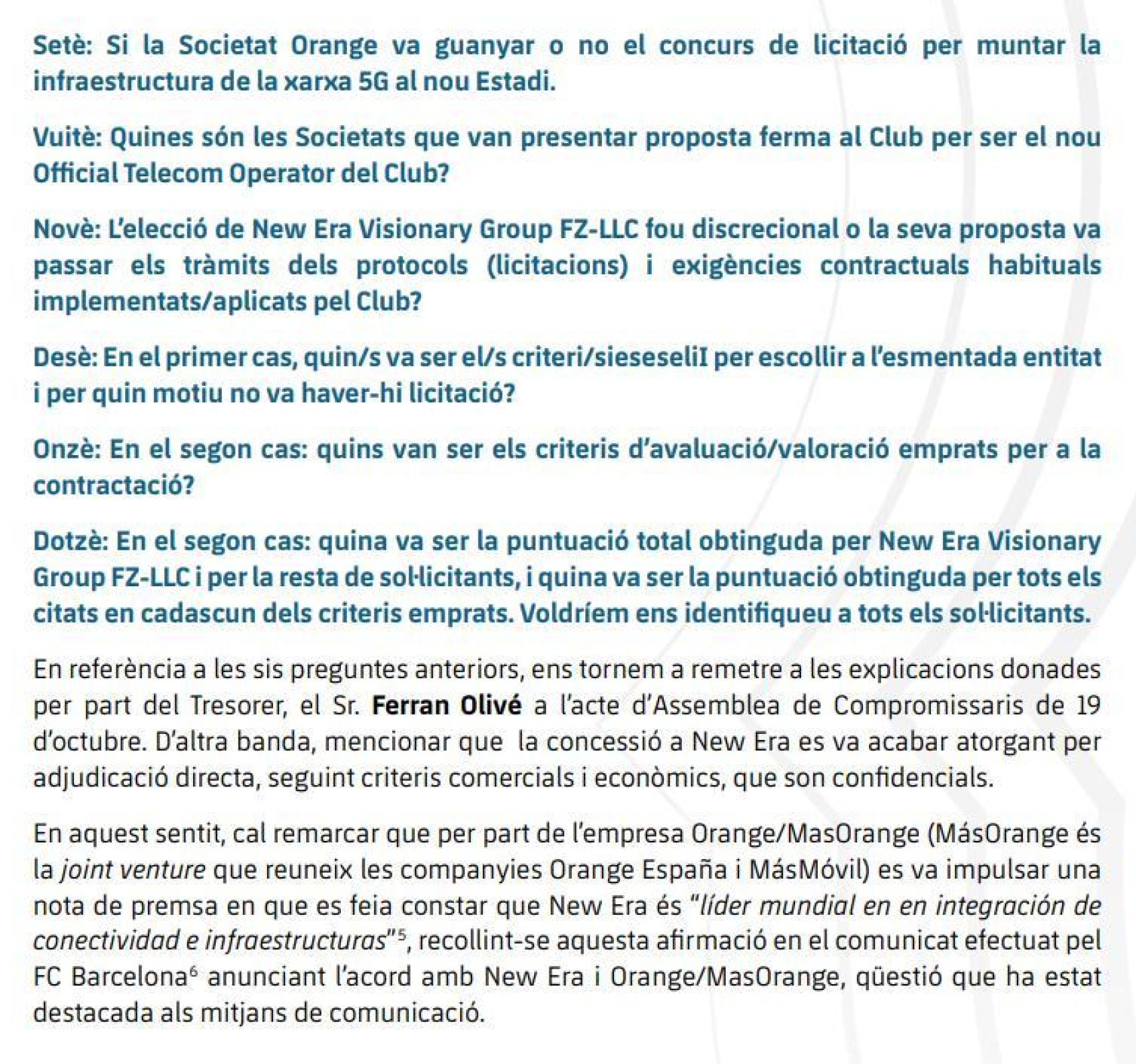 Sergi Atienza responde a los socios del Barça sobre el concurso de licitación para la red 5G del nuevo Camp Nou