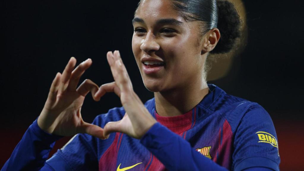 Sydney Schertenleib celebra un gol durant el Barça Femení-Madrid CF