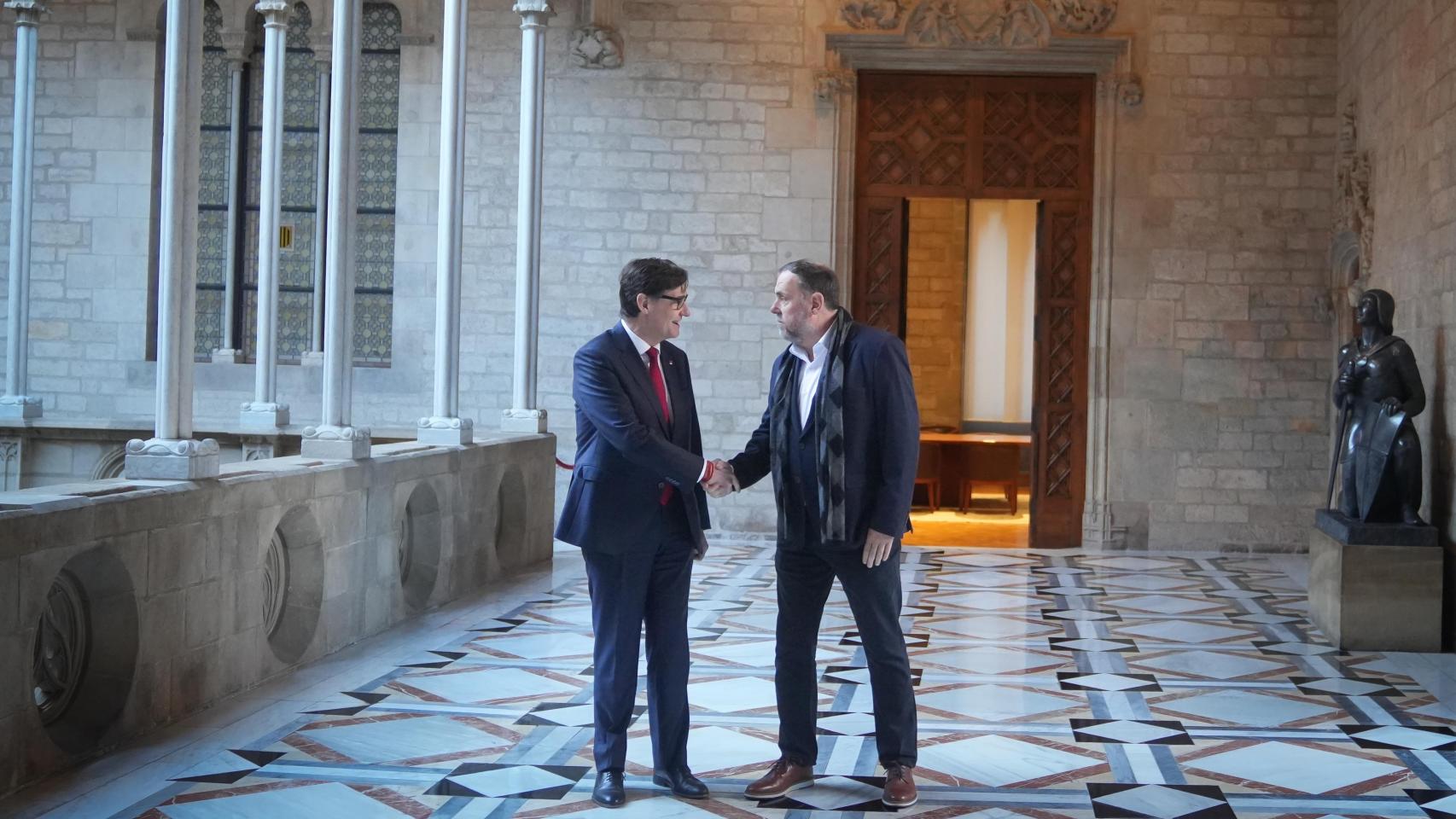 Salvador Illa, se reúne con el presidente de ERC, Oriol Junqueras, a 9 de enero de 2026