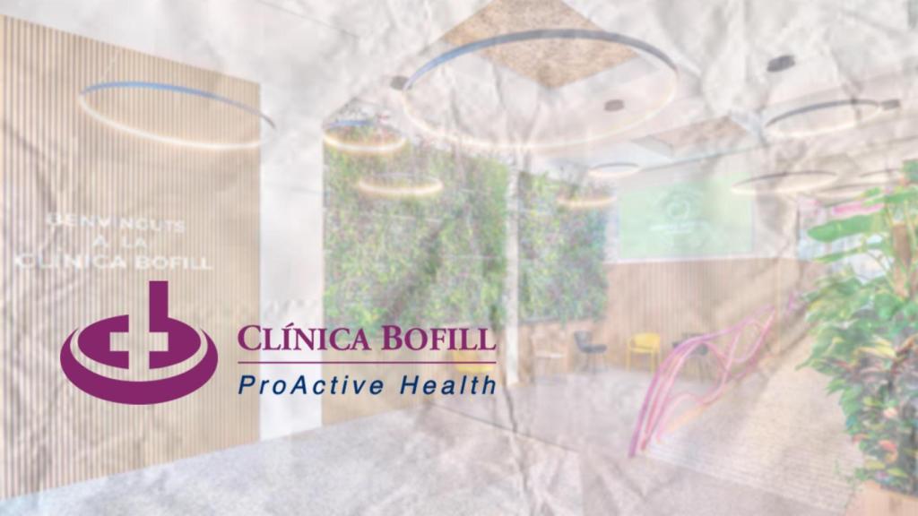 El logo del grupo Clínica Bofill y el acceso a su hospital matriz en Girona