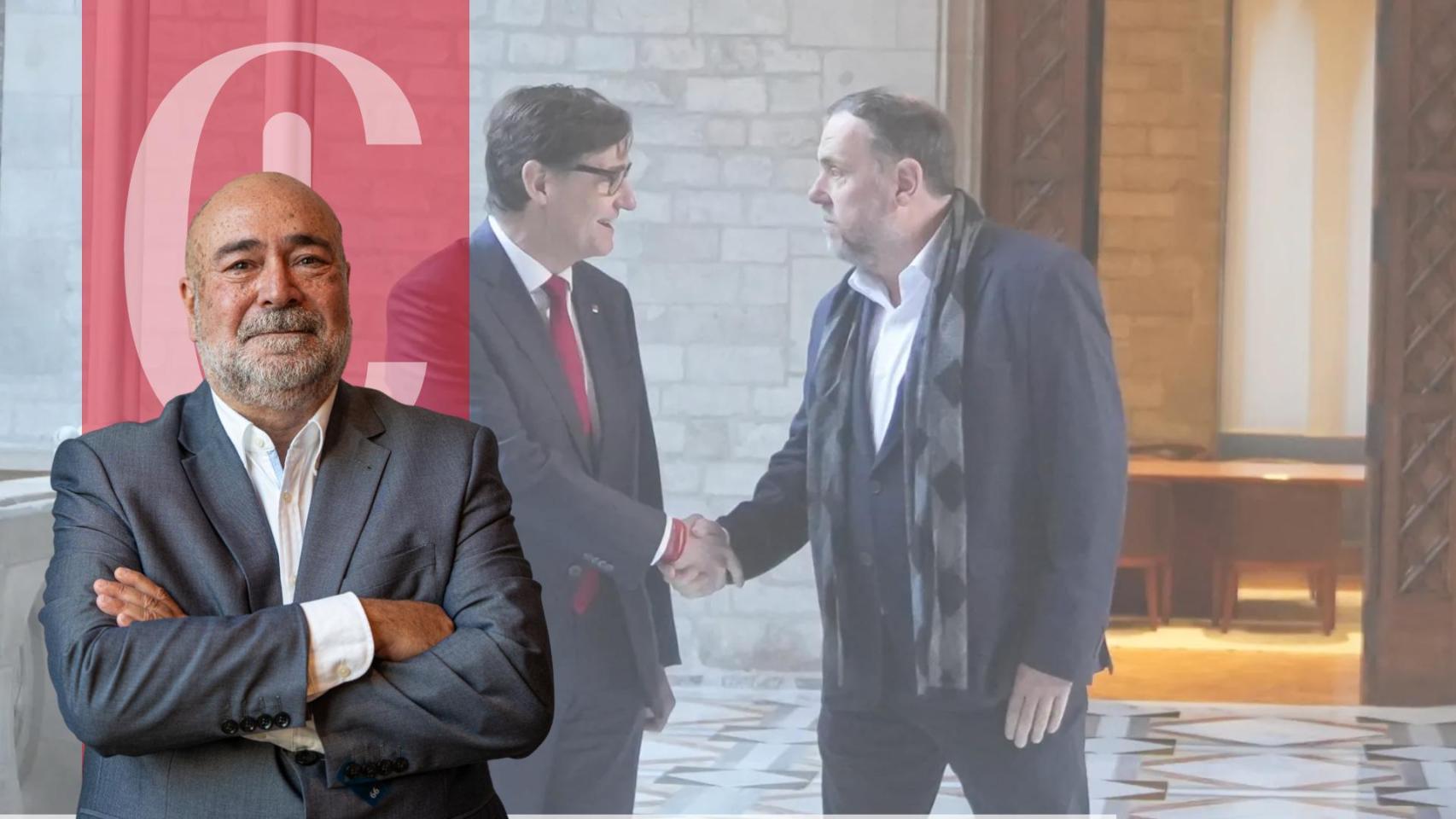 Fotomontaje de Xavier Salvador, con Oriol Junqueras y Salvador Illa de fondo