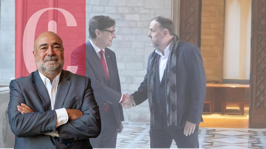 Fotomontaje de Xavier Salvador, con Oriol Junqueras y Salvador Illa de fondo
