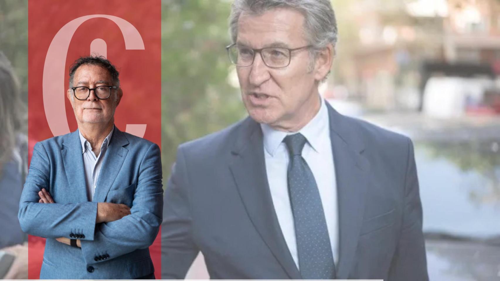 Un montaje del opinador Manuel Gómez Acosta con una imagen de Feijóo de fondo