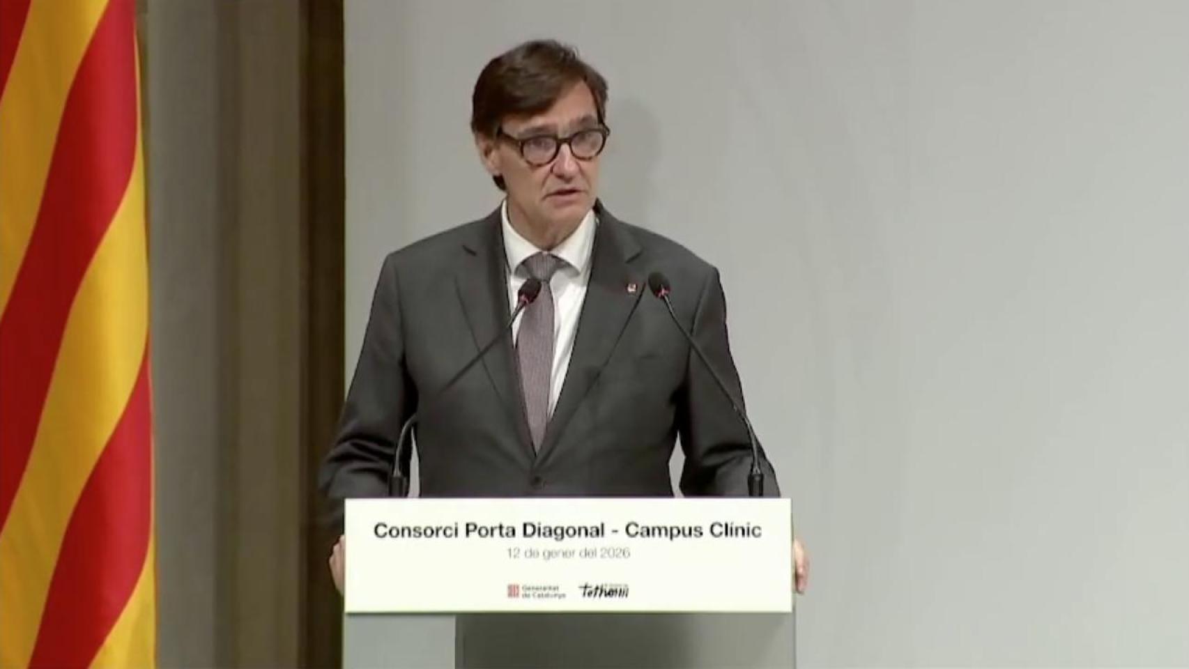 El presidente de la Generalitat, Salvador Illa, durante la constitución del consorcio del futuro Campus de Salut Clínic - Universitat de Barcelona