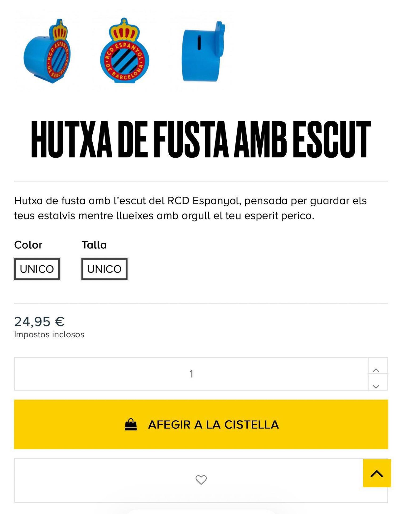 La hucha del Espanyol, denominada de forma errónea como hutxa en su página web