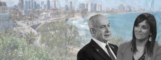 Fotomontaje de Sílvia Orriols y Benjamin Netanyahu, con Tel Aviv de fondo