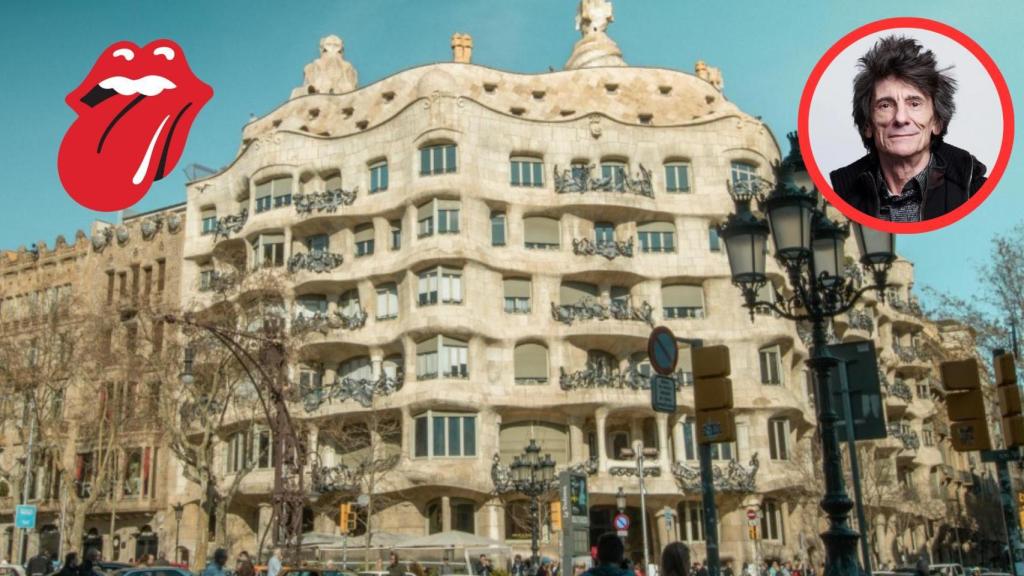 La Dreta de l'Eixample con el logo de los Rolling Stones y una foto de Roonie Wood