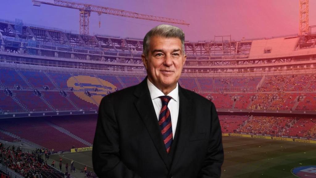 Joan Laporta, en un montaje con el nuevo Camp Nou de fondo
