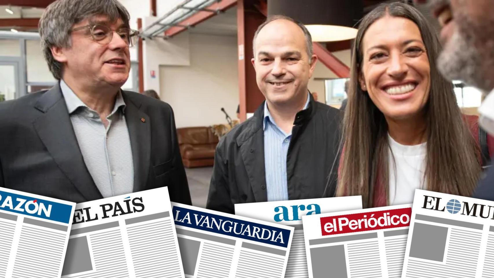 Montaje con el líder de Junts, Carles Puigdemont, el secretario general, Jordi Turull, y la portavoz del partidos, Míriam Nogueras