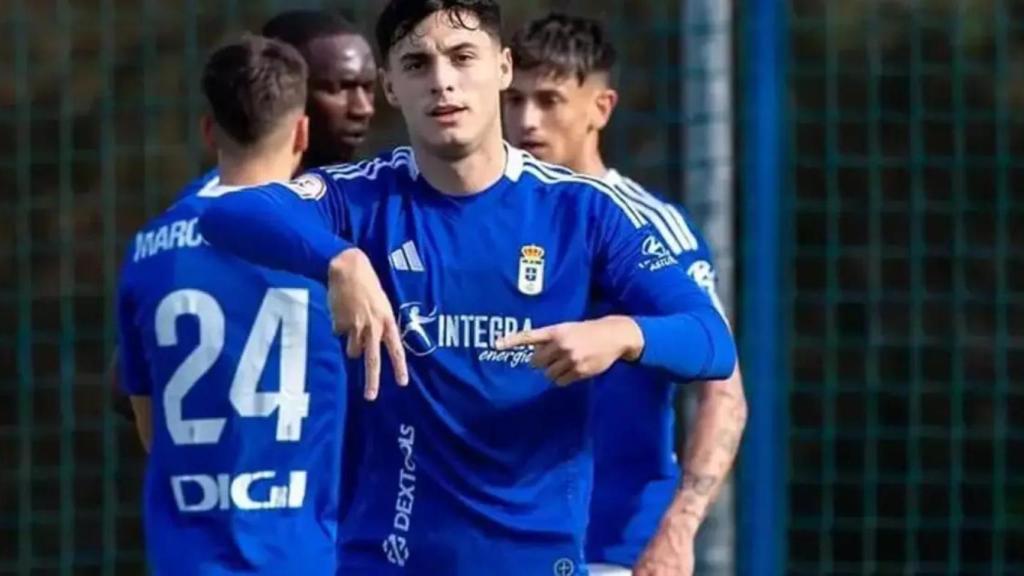 Joaquín Delgado celebra un gol amb el Real Oviedo Vetusta