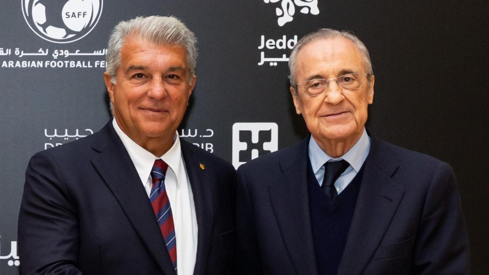 Joan Laporta y Florentino Pérez, en la previa de la final de la Supercopa