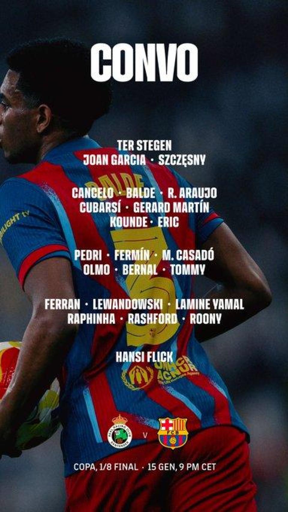 Convocatoria de Hansi Flick para el Racing-Barça