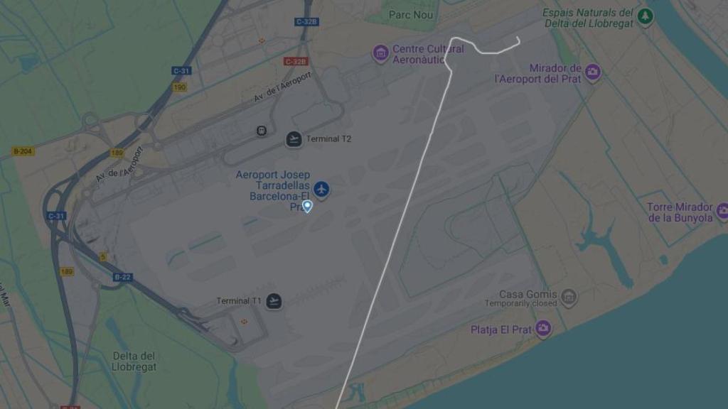 Mapa con el recorrido del vuelo dentro del aeropuerto