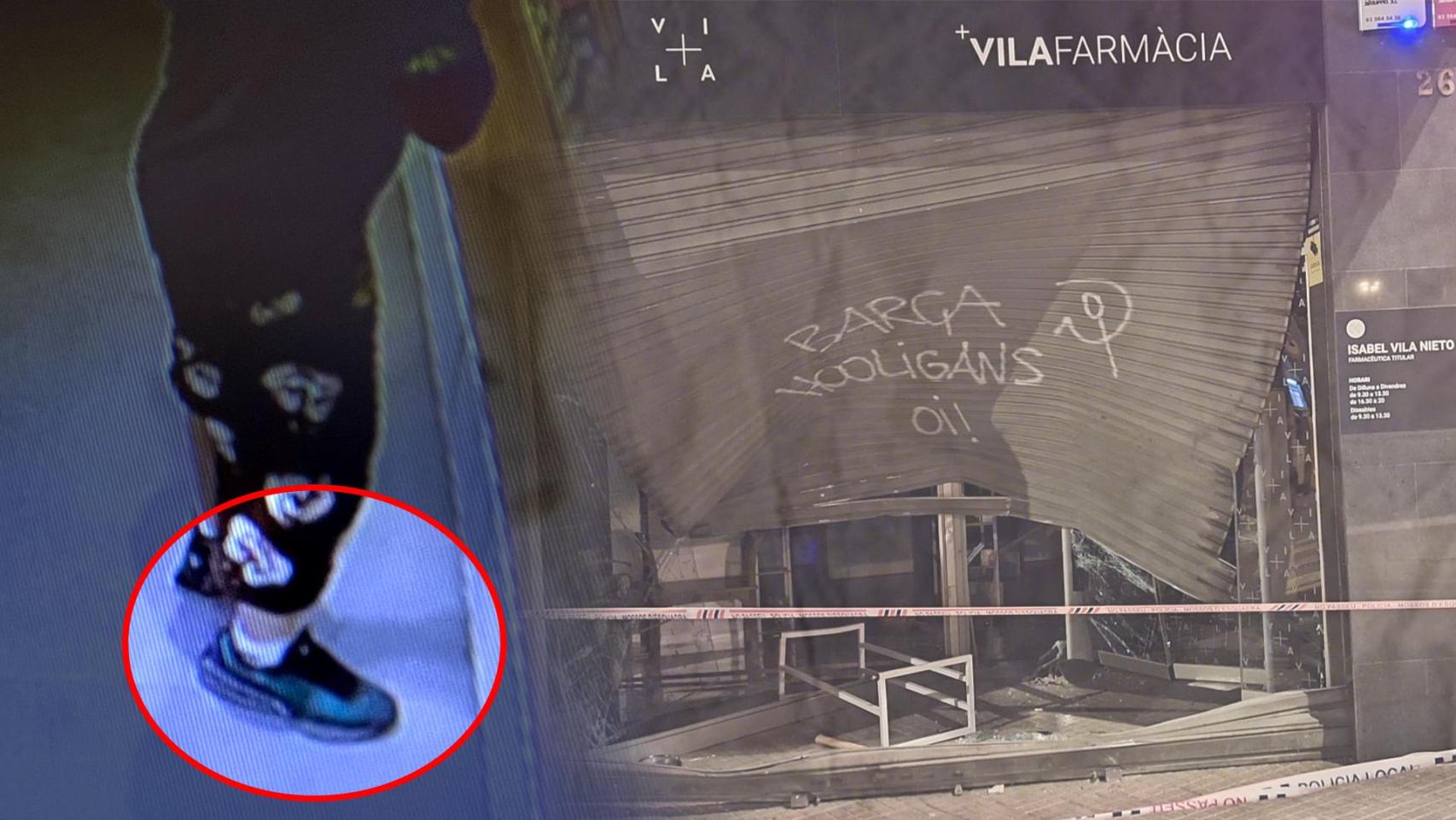 Un montaje del alunizaje en una farmacia de Montcada y Reixac el pasado 13 de noviembre al lado de uno de los indicios que ayudó a encontrar a los responsables