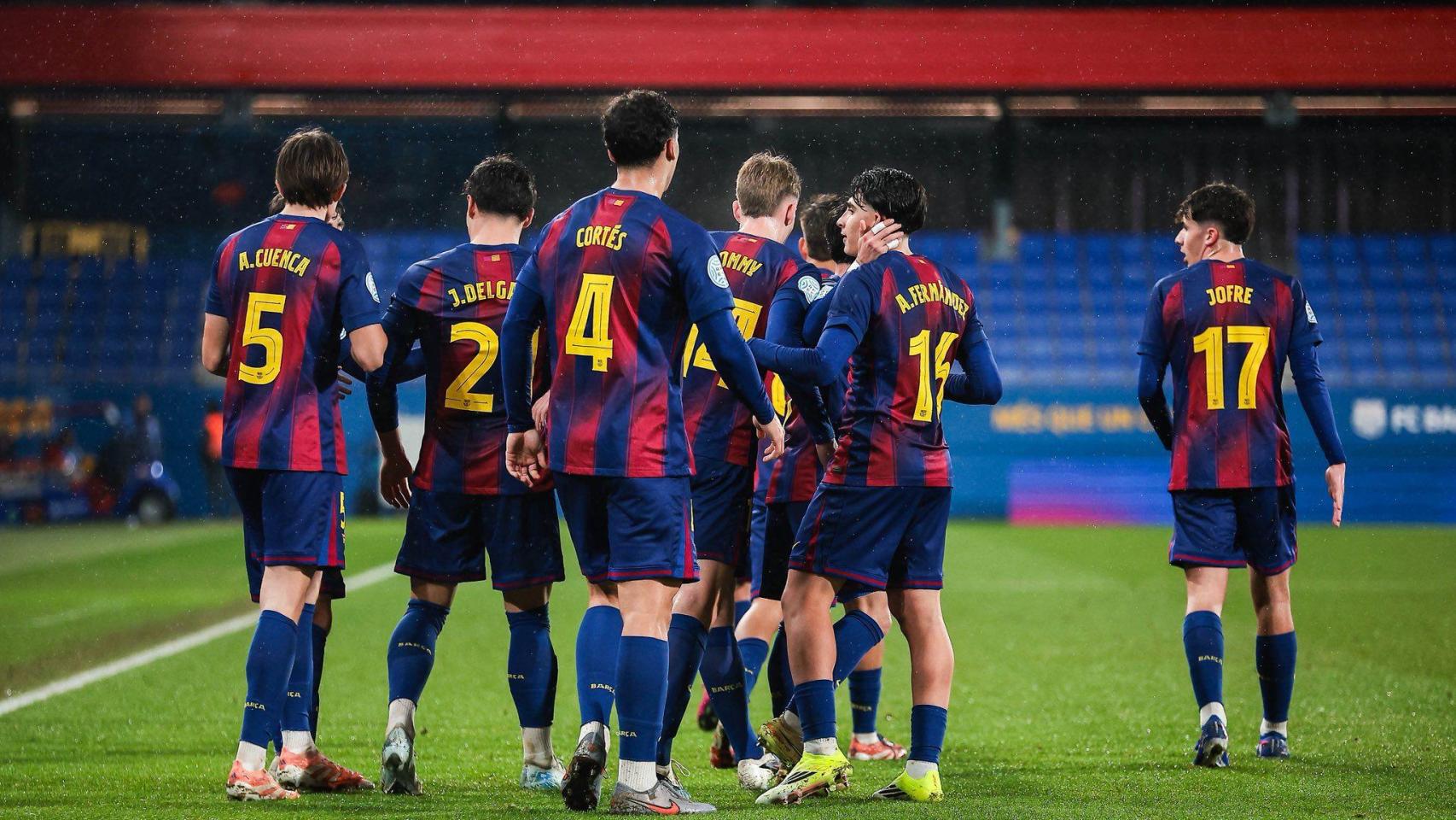 Los jugadores del Barça B celebran un gol contra el Andratx