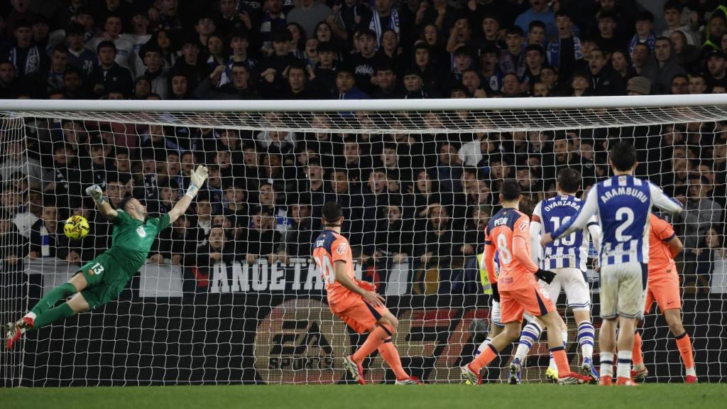 Joan García no logra evitar el segundo gol de la Real Sociedad