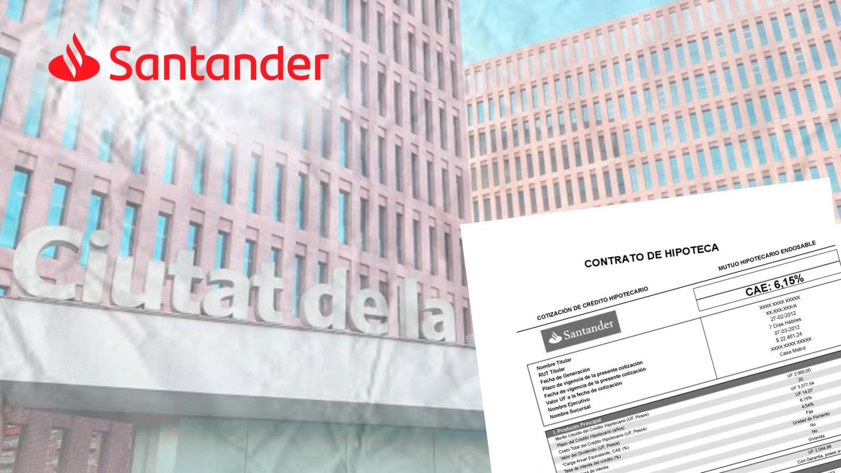 Fotomontaje de Banco Santander y de fondo los juzgados de Barcelona