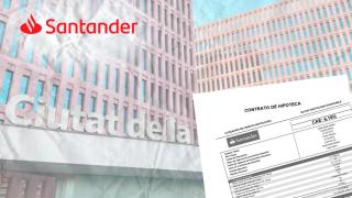 Fotomontaje de Banco Santander y de fondo los juzgados de Barcelona