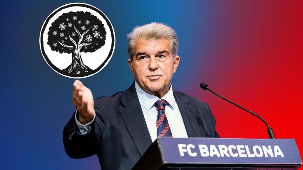 El presidente del FC Barcelona, Joan Laporta, en un fotomontaje con el logotipo de 'Laporta Leaks'