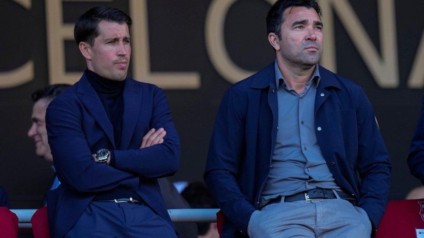 Bojan Krkic y Deco, durante un partido en el palco del Estadi Olímpic de Montjuïc