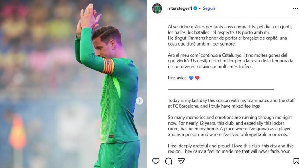 Ter Stegen s'acomiada del Barça, del barcelonisme i dels seus companys