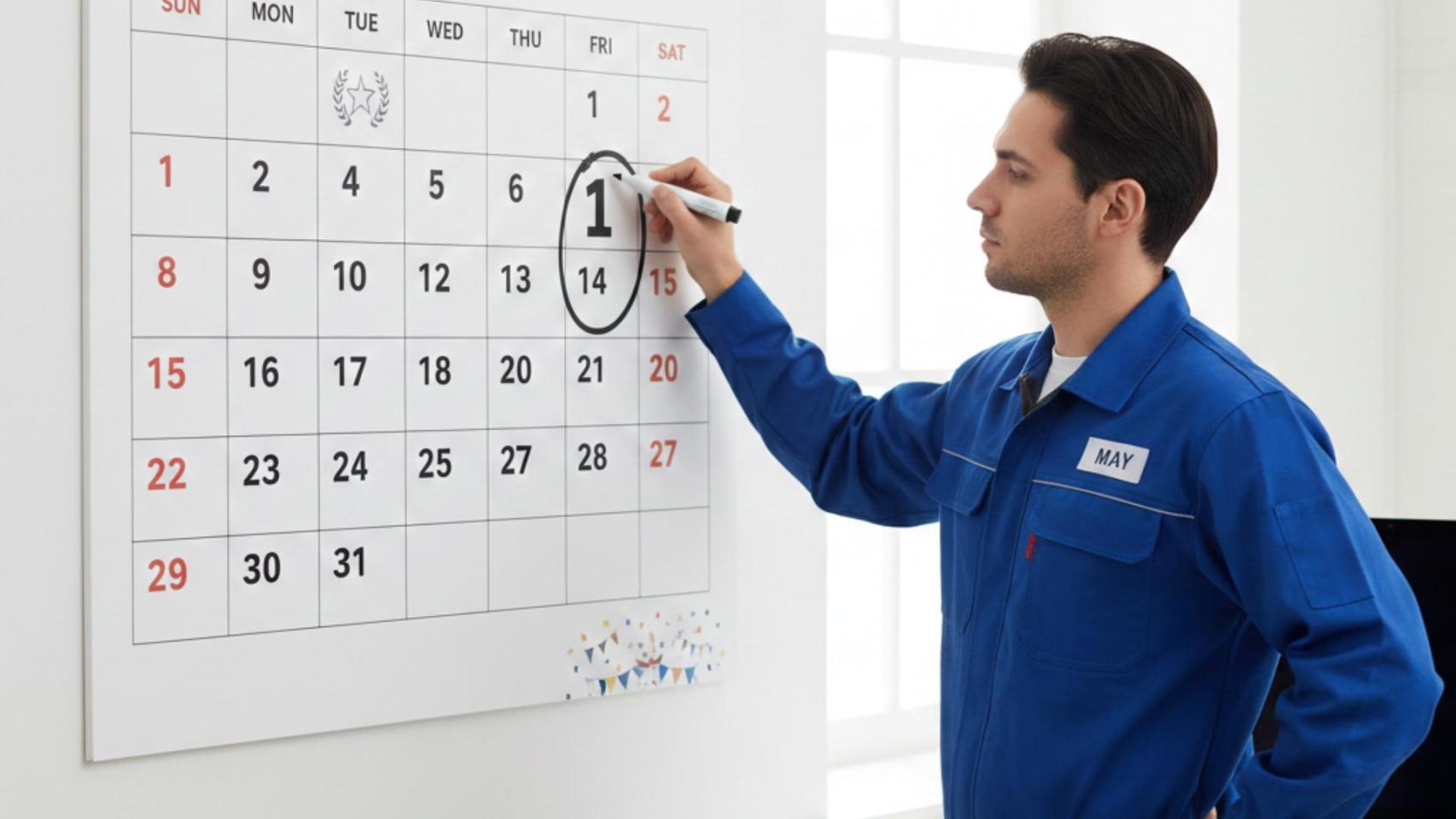 Trabajador anotando días festivos en el calendario / IA Gemini
