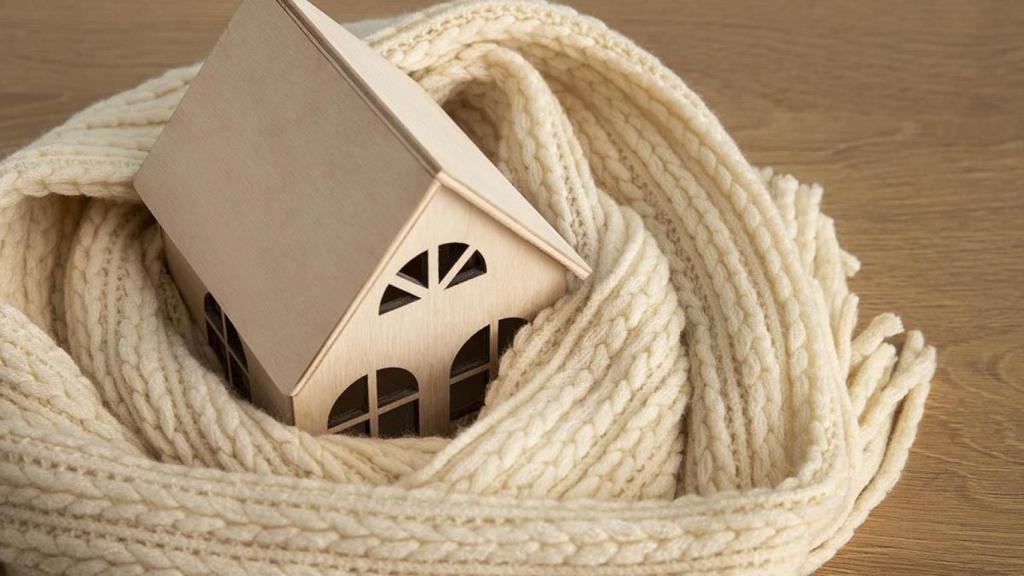 Pequeña casa de madera rodeada por una bufanda