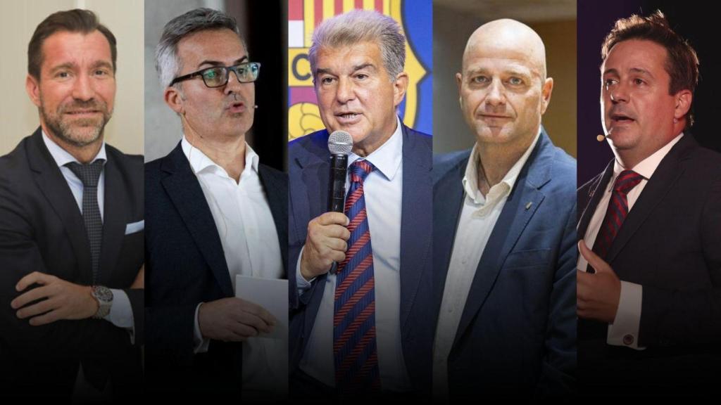 Marc Ciria, Víctor Font, Joan Laporta, Xavi Vilajoana y Joan Camprubí en un montaje