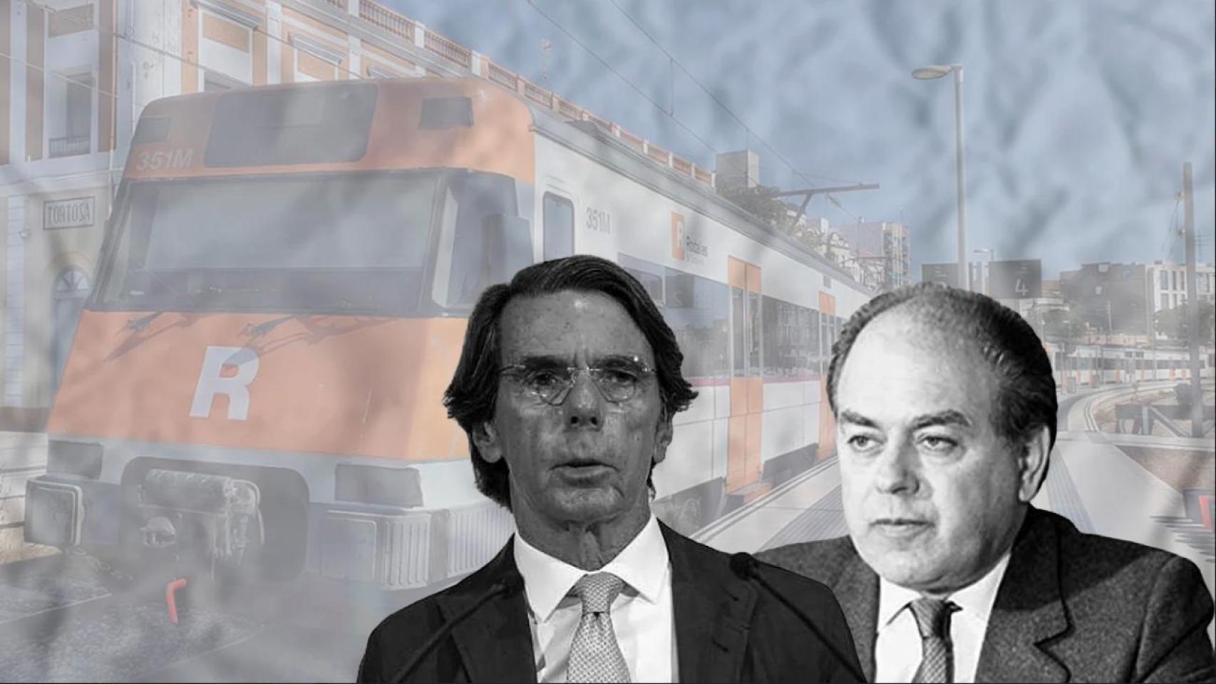 Los expresidentes del Gobierno y la Generalitat, José María Aznar y Jordi Pujol, y un tren de Rodalies