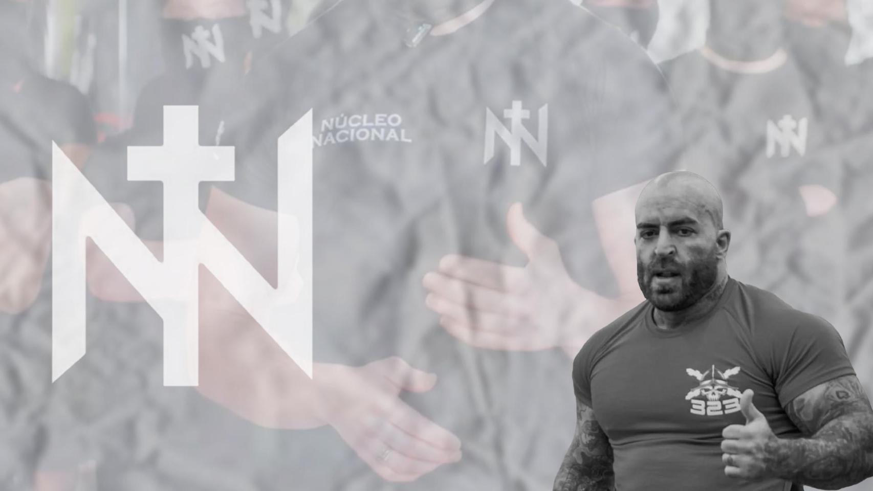 Un fotomontaje de César Agüera, el nuevo rostro del neonazismo en Barcelona, con socios de Núcleo Nacional de fondo