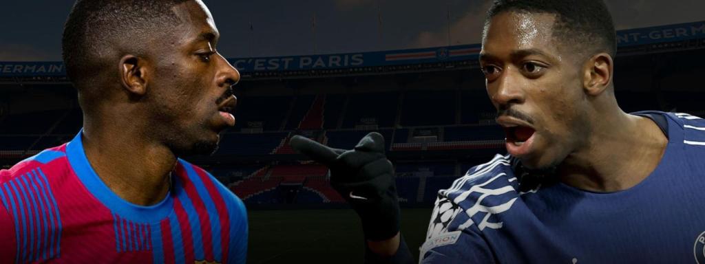 Dos fotografías de Ousmane Dembelé, una con el Barça y otra con el PSG, en un montaje