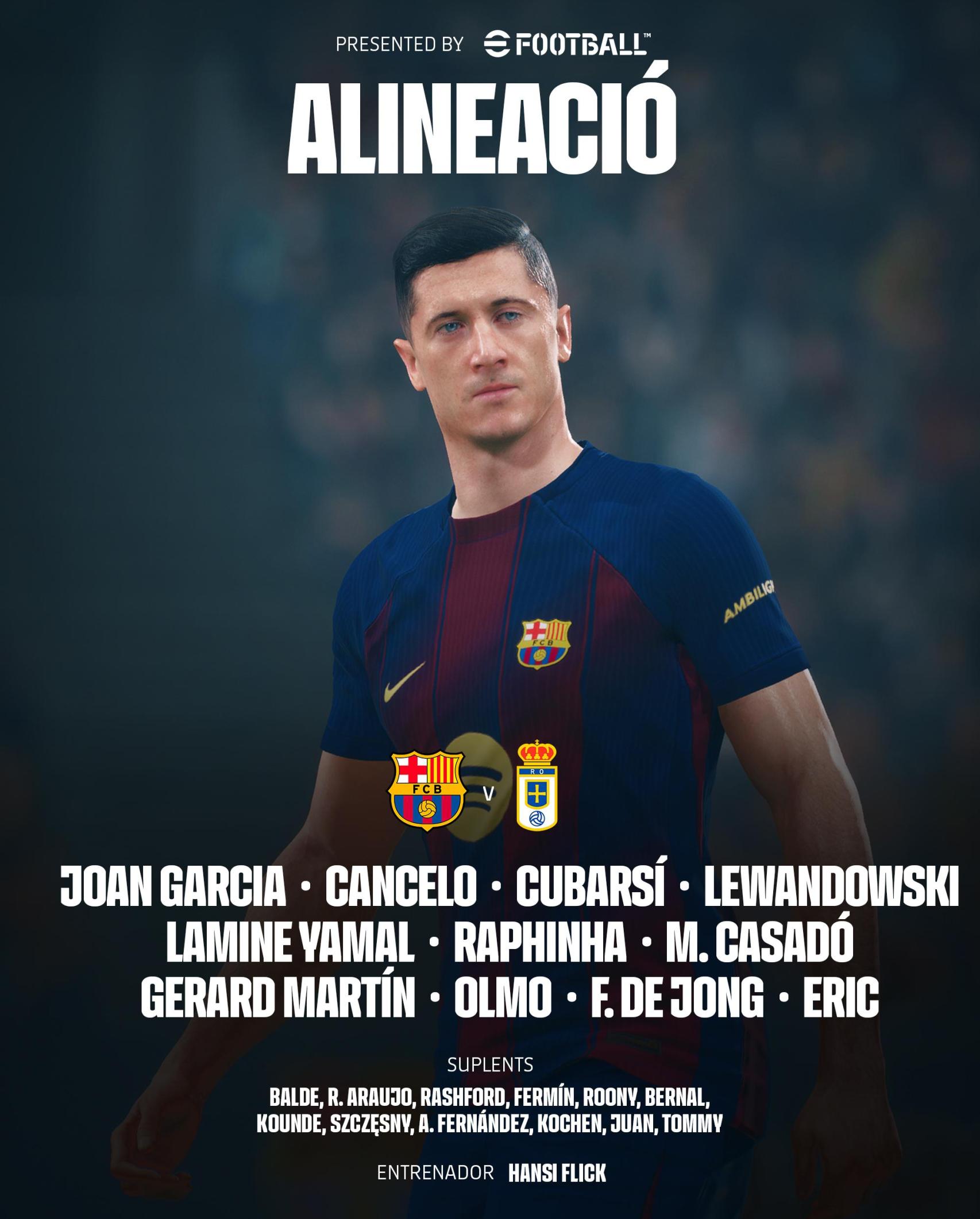 Alineación titular del Barça para el partido contra el Real Oviedo
