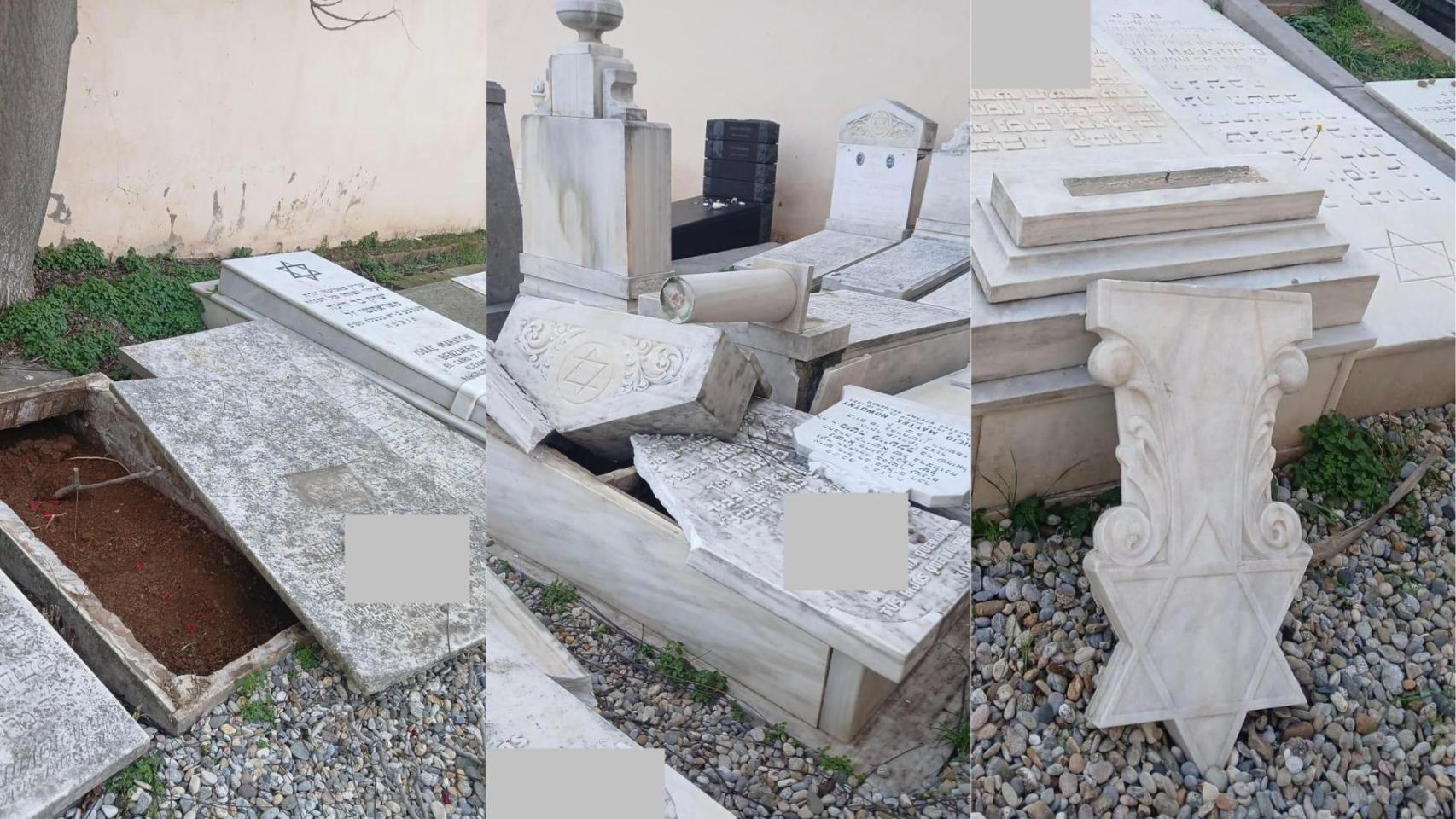 Tumbas vandalizadas en el recinto judío del cementerio de Les Corts