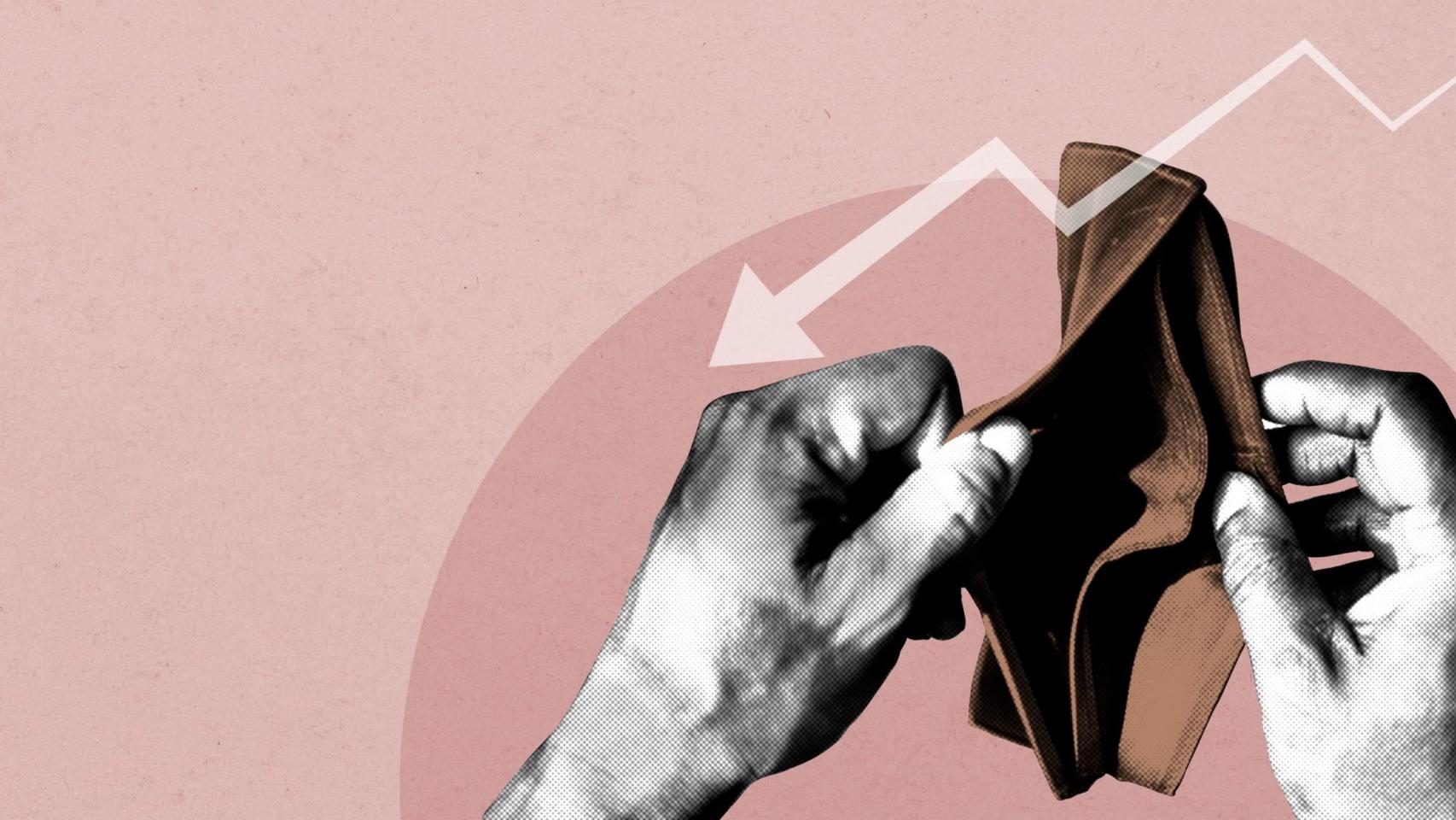 Cartera vacía y gráfico de caída